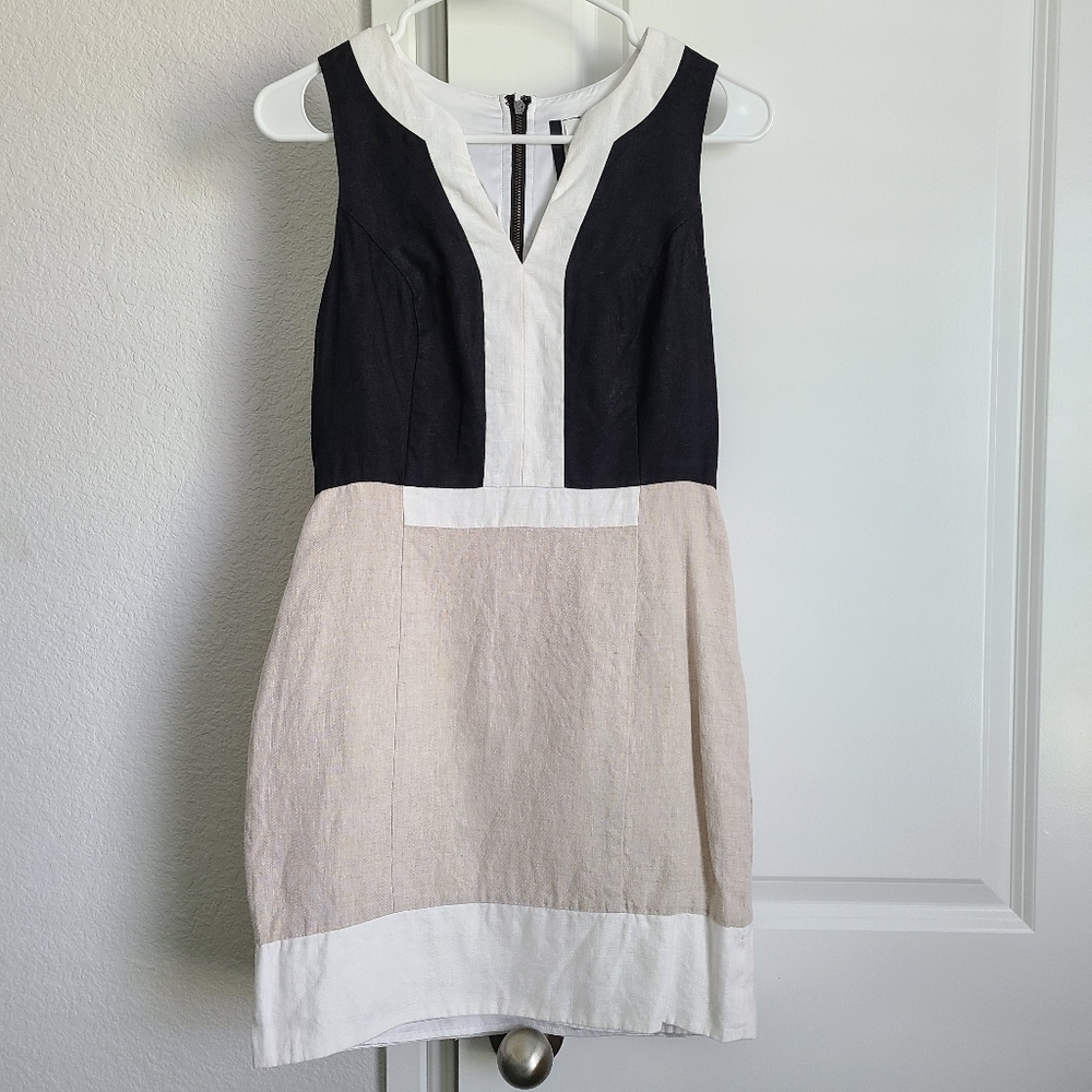 Kensie Black, White and Beige Colorblock Mini Dress